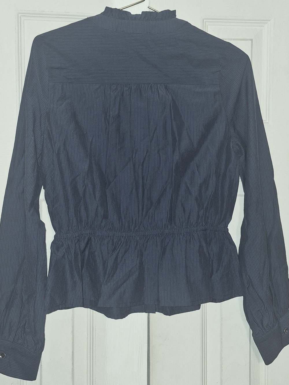 Doe & Rae Navy Ruffled Button-Front Peplum Blouse - Picture 2 of 3